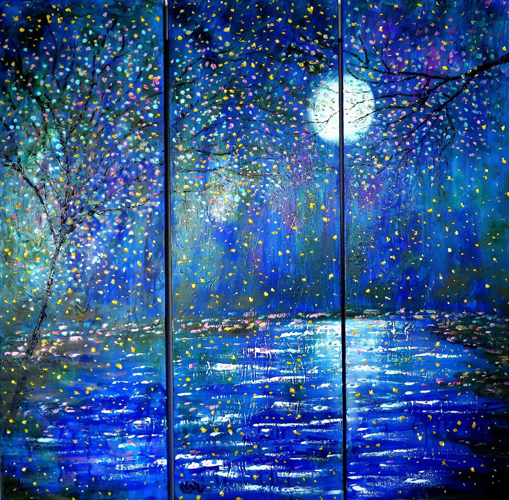 Blue Moon Tree Stream Flyfies garden decor scenery wall art nature landscape texture Oil Paintings